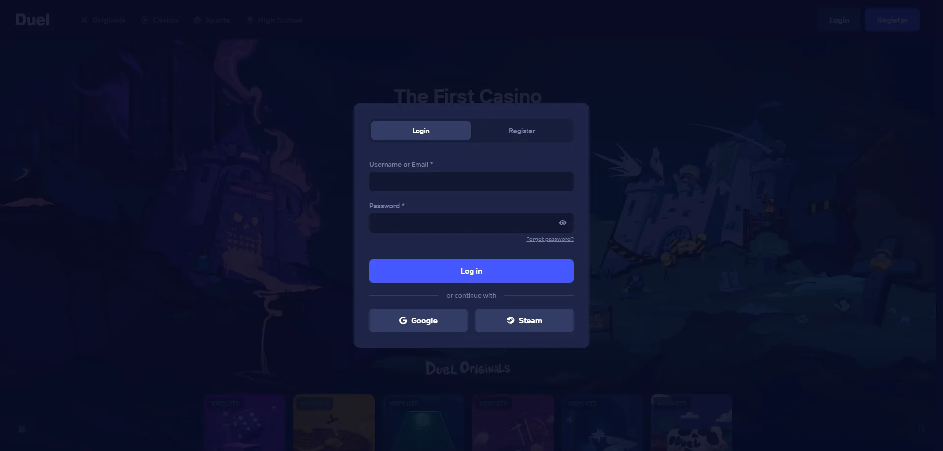 Conta de jogador no Duel Casino — acesso e login