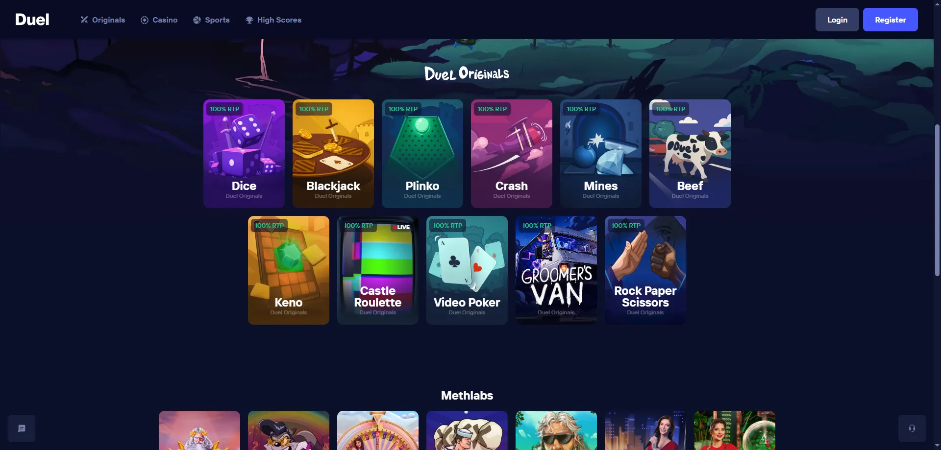 Catálogo de jogos do Duel Casino — slots e cassino ao vivo